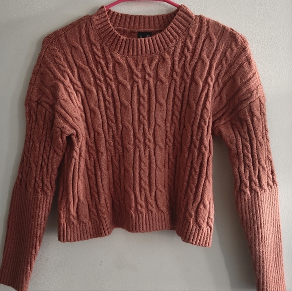 Moon & Madison XS Womens Long Sleeve Cropped Pull Over Cable Knit Orange Sweater - Picture 2 of 4